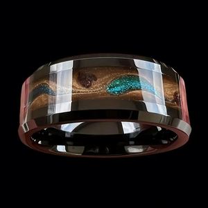 Anillo de Boda Clásico de 8mm, Precio de Fábrica, para Hombre y Mujer, con Incrustaciones de Arena Fluida Azul, Marrón y Dorado, Biselado, Negro - Product Image 2