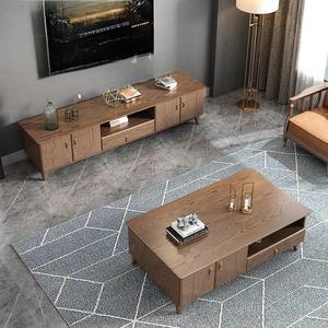 Ensemble <span class=keywords><strong>meuble</strong></span> TV et table basse en bois massif nordique, design moderne pour petites pièces, base <span class=keywords><strong>de</strong></span> rangement extensible avec tiroirs, <span class=keywords><strong>blanc</strong></span> - Product Image 5