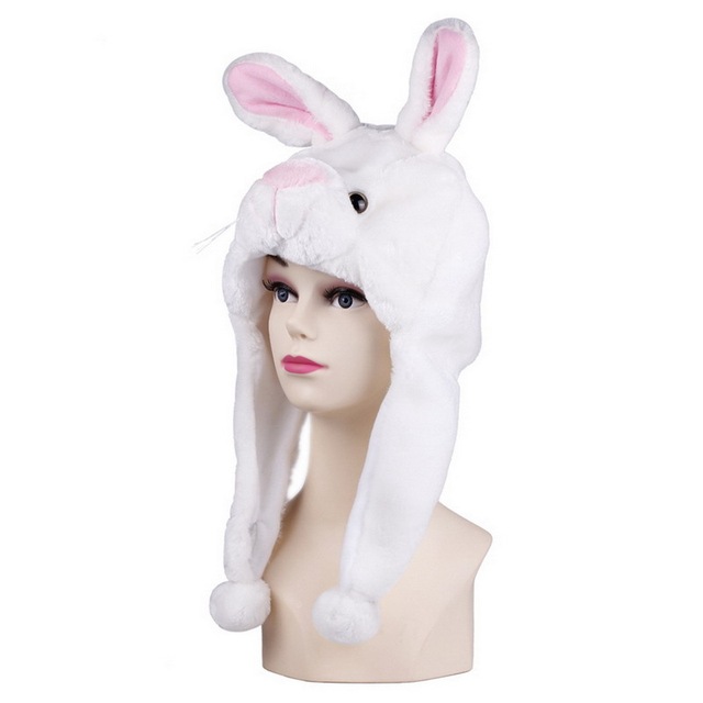 Korea Bunny Hat With Air Pumping and Moving Ears Plush Lovely Soft Rabbit Animated Cap Plush Cute Cap Making Funny Hats