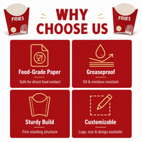 Boîte à frites jetable personnalisée de qualité alimentaire avec base renforcée pour la livraison de snacks en restaurant, en carton