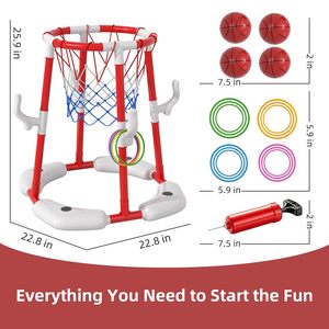 2 in 1 Pool Basketball Hoop Set <b>Floating</b> Ground Water Game <b>Inflatable</b> Sports Toy with Balls Rings Pump for Kids Adults Party - Product Image 2