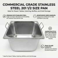 Stapelbare, duurzame, milieuvriendelijke, moderne roestvrijstalen 201 1/2 GN pan met handvat, vlekbestendig, 0,5-0,6 mm dik, voor professionele keukens