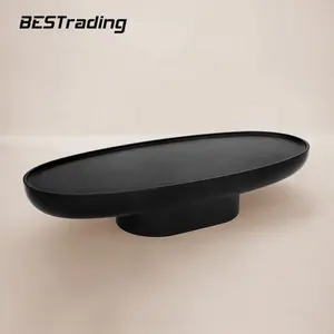 Table basse ovale en bois massif/marbre, style Wabi sabi, couleurs noir et blanc