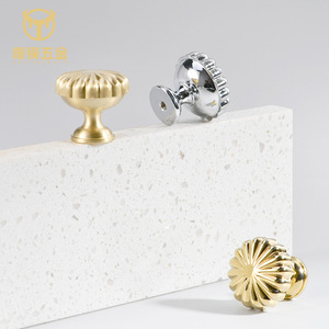 Brass Cabinet <b>Knob</b> Round Pumpkin Style Single Hole Minimalist Drawer Handle Durable <b>Copper</b> Material - Product Image 1