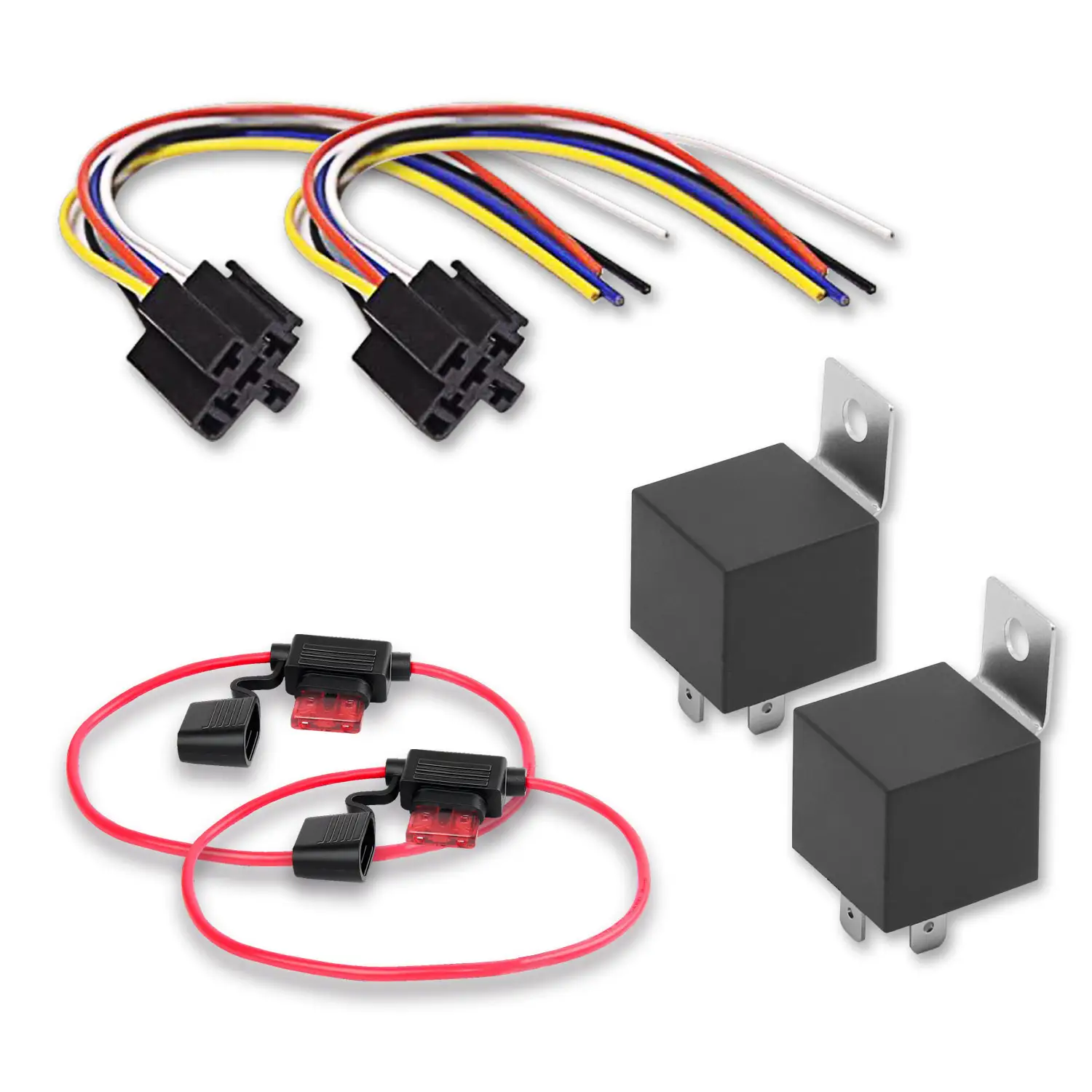 에지 RL3040-K2 2 팩 자동차 5 핀 30/40A 12V SPDT 릴레이 연동 릴레이 소켓 및 인라인 ATC 퓨즈 홀더