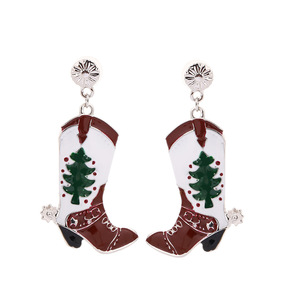 Christmas Cowboy Boot Drop Earrings Zinc Alloy Party Jewelry Red <b>White</b> Green Tree Design - Product Image 4