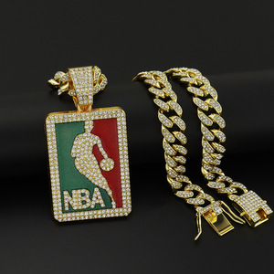 Collier Hip Hop pour hommes, collier pendentif en cristal avec Bling glacé 13mm Miami chaîne cubaine ras du <span class=keywords><strong>cou</strong></span> pour Fans <span class=keywords><strong>de</strong></span> basket - Product Image 1