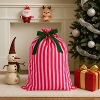 Sac de Noël en toile rayée de luxe réutilisable avec cordon de serrage pour décorations et cadeaux, idéal pour la vente en gros