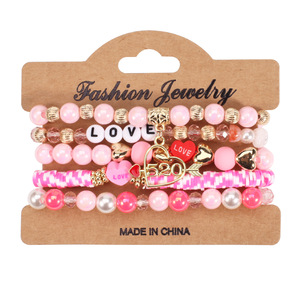 Pulseras de Moda con Dijes de Perlas Rosas y Corazón, Regalo para Mujer, Hecho en China - Product Image 5