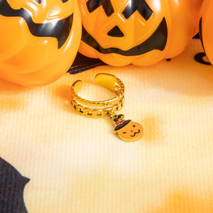 แหวนจี้ฮาโลวีน สแตนเลสสตีล ชุบทอง 18K ลายการ์ตูนฟักทองหัวกะโหลก เครื่องประดับสำหรับงานปาร์ตี้ 男女兼用 - Product Image 2