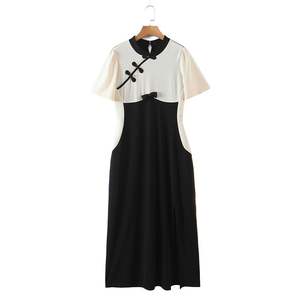 แฮปปี้ พลัสชุดกี่เพ้าดัดแปลง N8418 สีดำแอปริคอท ชุดปาร์ตี้สไตล์จีนแบบดั้งเดิมสำหรับผู้หญิงทรงเข้ารูป - Product Image 3