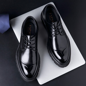 Fapai Dushi Men's Black Leather Dress Shoes Lace Up Brogue Formal Office <b>Work</b> Business Casual Summer Style - Product Image 2