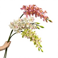Bunga Cymbidium Daun Kecil Buatan, Buket Pernikahan, Dekorasi Rumah, Properti Foto - Anggrek Plastik Lunak 3D Print Tahan Kelembapan
