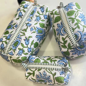 Hot Selling Vintage <b>Large</b> Cosmetic <b>Bags</b> Cotton Quilted Wash <b>Bag</b> Block Printed Handmade <b>Toiletry</b> <b>Bag</b> for Women - Product Image 1