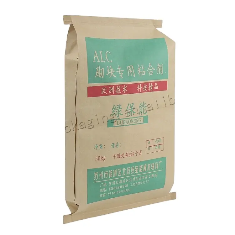 50kg kraft paper laminated pp woven cement bag for ceramic tile adhesive,dry mortar,wall putty powder