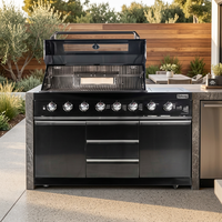Barbecue à gaz en acier inoxydable noir à 6 brûleurs, cuisinière à gaz intégrée pour cuisine extérieure avec brûleur latéral