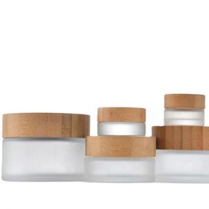 Envase de Vidrio Esmerilado Ecológico de 5g 10g 15g 20g 30g 50g 100g para Crema Cosmética con Tapa de Bambú y Logotipo Personalizado Serigrafiado - Product Image 2