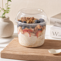 Bol en plastique PET transparent de 117 mm, 14 oz, avec couvercle, jetable, grand format, pour salade, pâtes, fruits, desserts, à emporter