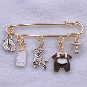 Pin Conmemorativo de <span class=keywords><strong>Moda</strong></span> para el Día de la Madre, con Temática de Cochecito de Bebé, Biberón, Ropa, Chupón y Pie, para Niños, Aleación Principal - Product Image 2