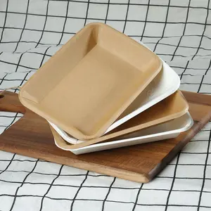 Ready Bulk Bread Fried Chicken Snack Oil-proof Bamboo Kraft Paper Plate Food Grade Disposable Paper Food Boat Tray