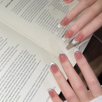 Ongles à presser carrés en acrylique rose français de haute qualité, incrustés à la main, 10 pièces, artificiels de salon avec colle, pré-conçus pour les doigts