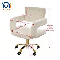 Chaise pivotante pour technicien de salon de beauté, en cuir capitonné blanc, accoudoirs creux, base dorée, chaise de travail roulante pour utilisation en spa