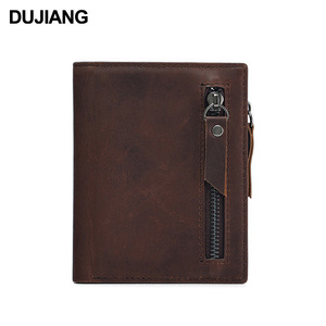 กระเป๋าสตางค์หนังแท้ Dujiang สำหรับผู้ชาย แบบสั้น มีซิปใส่เหรียญ ช่องใส่บัตรอเนกประสงค์ หนัง Crazy Horse สีช็อกโกแลต - Product Image 5