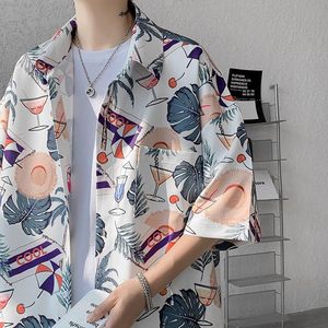 Camicia da uomo in seta ghiaccio floreale con colletto a risvolto, manica corta, estiva 2026, sottile, traspirante, vestibilità ampia, antipiega, 6XL, per vacanze, da <span class=keywords><strong>coppia</strong></span> - Product Image 4