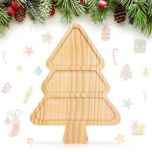 Plateau de service en bois peint à la main, style américain, motif arbre de Noël, pour couverts, assiettes, gâteaux et desserts, idéal pour les fêtes - Product Image 1