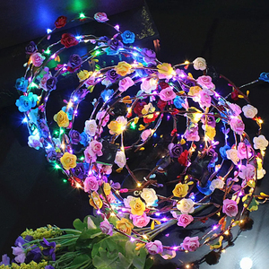 Party Crown Flower Headband LED <strong>Light</strong> <strong>up</strong> Hair Wreath Hairband <strong>Garlands</strong> Women Birthday Party Wedding Supplies Glowing Wreath - Product Image 1