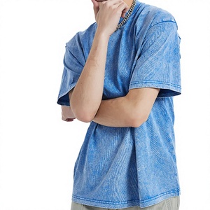 Camiseta Oversize de Hombre con Estampado Tie-Dye, Manga Corta, Cuello Redondo, 100% Algodón, Ajuste Casual, Color Azul Liso - Product Image 3