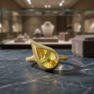 Anillo de Topacio Corte Pera en Oro Amarillo, Anillo Minimalista con Piedra Preciosa, Unisex, para Uso Diario - Product Image 4