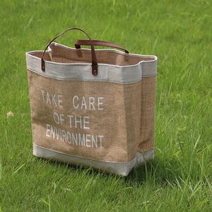 Sac à provisions personnalisé de 16 pouces en coton et lin sac fourre-tout de plage imperméable et réutilisable avec poignée en cuir sac à bandoulière pour femmes pour le voyage - Product Image 5