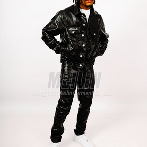 Custom <b>Embroidery</b> Patch High Quality Pu Leather Jackets and Pu Leather Pants and Jacket Two Piece <b>Set</b> Men - Product Image 2