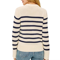 Hochwertiger Maßgeschneiderter Strickwaren-Hersteller Gestrickte Oberteile Lässiger Gestreifter Extra Langer Ärmel Pullover Gestrickter Rundhals-Pullover für Damen