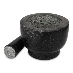 Natural Granite Mortar And Pestle Set Guacamole Bowl Gtranite Non-Slip Mortar Large Molcajete Stone Grinder Mortar And Pestle