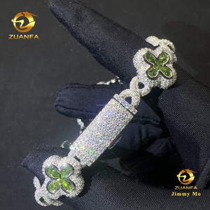 New Arrival Flower Shape Cuban <strong>Bracelet</strong> Iced Out Hip Hop Jewelry 925 Sliver VVS Moissanite Olive Green <strong>Infinity</strong> Cuban <strong>Bracelet</strong> - Product Image 4
