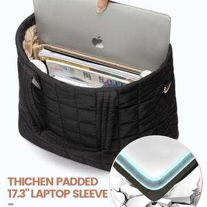 Toptan özel büyük Puffer Tote çanta çanta ile 15.6 inç Laptop çantası kabarık kapitone işık çalışma seyahat el çantası kadınlar için - Product Image 2