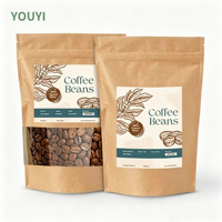 Sachet personnalisé imprimé anti-odeur en papier kraft, doypack pour grains de café et aliments pour animaux de compagnie avec fenêtre, encoche de déchirement et fermeture éclair réutilisable