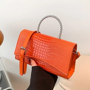 Women Crocodile Pattern Leather Shoulder <strong>Bags</strong> Prom <strong>Clutch</strong> Designer Top Handle Handbags Casual Brown White <strong>Orange</strong> Crossbody <strong>Bags</strong> - Product Image 1