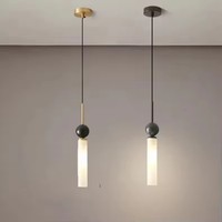 Lustre de plafond long moderne nordique 5W, luminaire suspendu en marbre, noir et or, pour chambre à coucher, éclairage décoratif