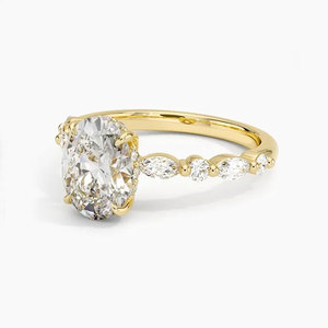 Anillos de oro amarillo de 10K con moissanita de corte ovalado para mujer, anillo solitario para promesa, aniversario, boda. - Product Image 1