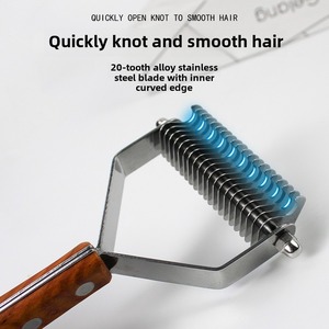 Peigne de toilettage pour animaux de compagnie râteau chiens chats manche en bois <span class=keywords><strong>brosse</strong></span> fabricant chiot toiletteur enlève les nœuds de <span class=keywords><strong>sous</strong></span>-<span class=keywords><strong>poil</strong></span> <span class=keywords><strong>brosse</strong></span> pour chiens brosses pour animaux de compagnie - Product Image 3