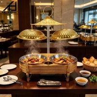 Matériel hôtelier de luxe : Réchaud de buffet en acier inoxydable doré de 12 L avec double cuve et couvercle suspendu pour restaurant