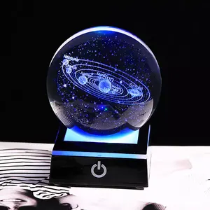 Hdw atacado k9 bola de cristal transparente personalizada, 3d galaxy, gravado, laser, bola de cristal com base de iluminação led