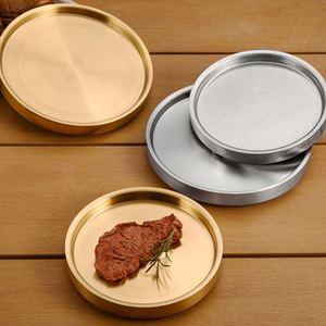 Bandeja de Acero Inoxidable para Carne, Bandeja Redonda de Doble Capa para Sashimi, Salmón y Sushi, Plato para Postres, Bandeja Dorada de Acero Inoxidable para Barbacoa - Product Image 3