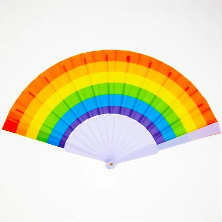 Wholesale Birthday Party Gifts Fabric Hand Fans Perform Dancing Plastic Portable Rainbow Custom Folding Hand Fans