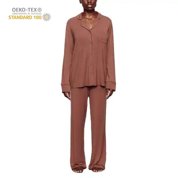 Oeko Custom Bamboo Long Sleeve Female Pajama Leisure Home Suit Women's Sleepwear Modal Cotton Pajamas Set