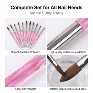 Ensemble de pinceaux à ongles en acrylique Kolinsky, manche en cristal rose irisé pour la peinture au gel UV, salon de manucure, nail art - Product Image 6