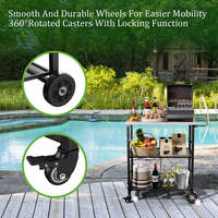 Chariot de barbecue pliable d'extérieur AJUNION avec plateau en acier inoxydable, four à pizza d'extérieur, table de préparation, double étagère de rangement, chariot de barbecue avec roues